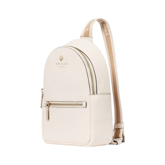 Retail $379 Kate Spade Emma Backpack Ivory Pebbled Leather Gold Spade NWT - Picture 3 of 5